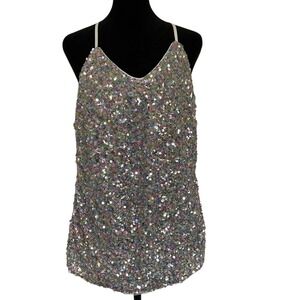 Grace‎ Karin Sequin Tank Top Size Medium Silver Racer Back Party Sparkly Holiday
